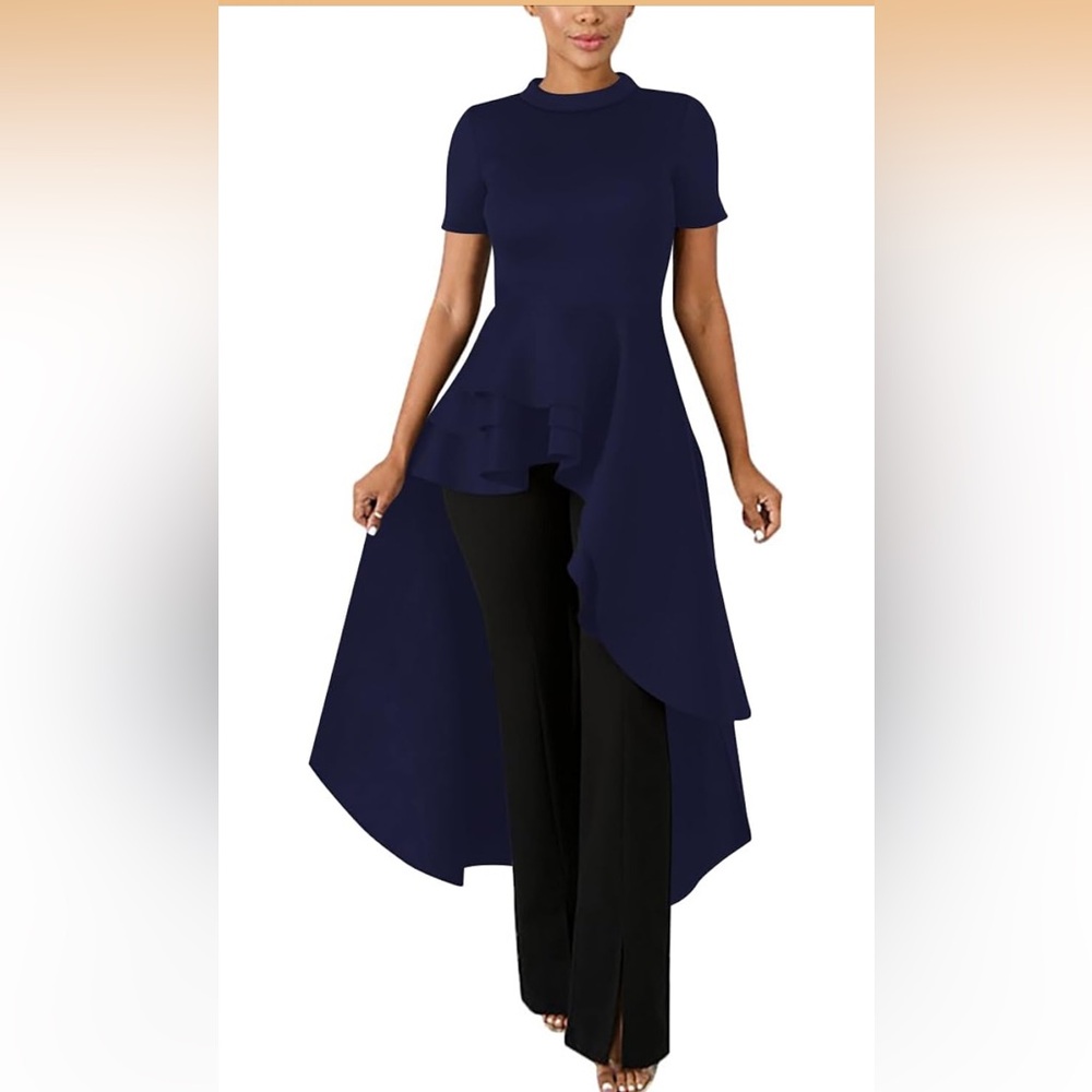 Women’s Navy Short-Sleeve A-Line high low top - Picture 3 of 7